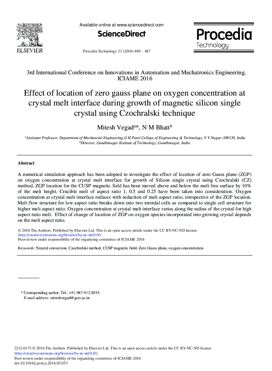 Effect of Location of Zero Gauss Plane on Oxygen Concentration at Crystal Melt Interface During Growth of Magnetic Silicon Single Crystal Using Czochralski Technique 