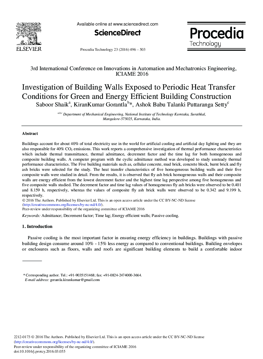 Investigation of Building Walls Exposed to Periodic Heat Transfer Conditions for Green and Energy Efficient Building Construction 