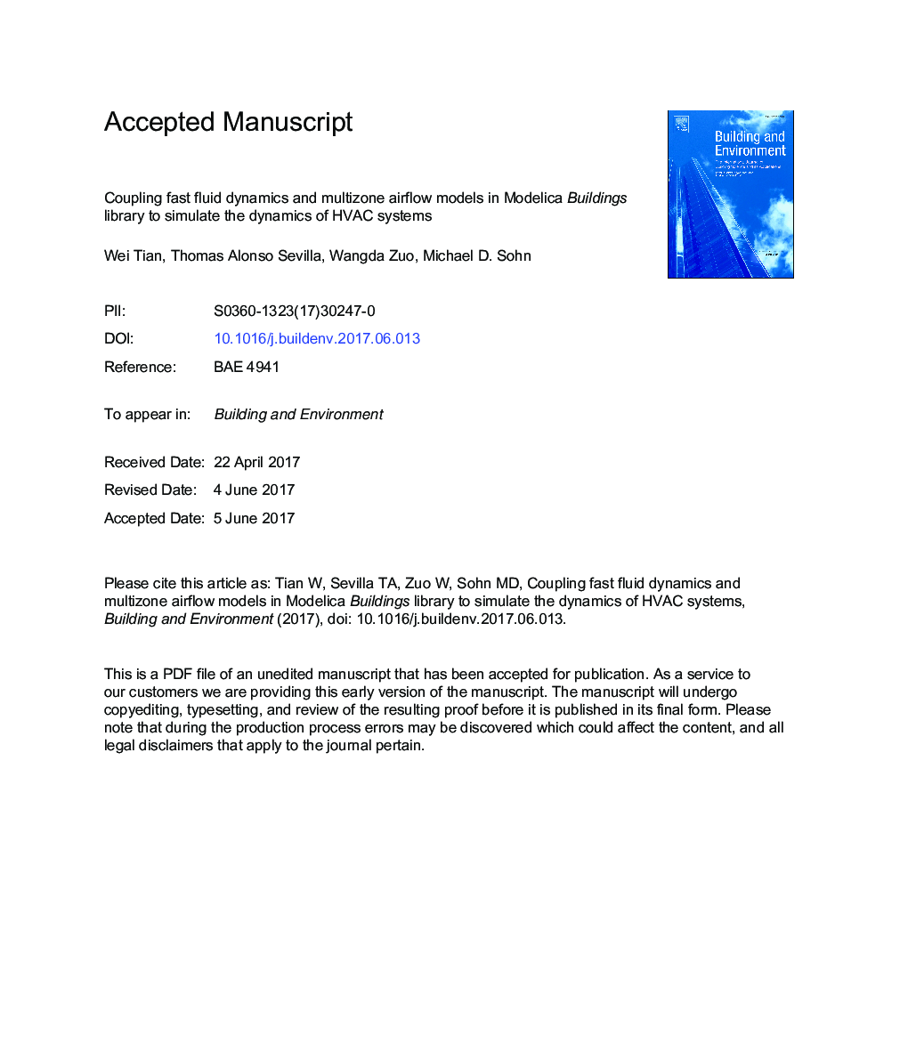 Coupling fast fluid dynamics and multizone airflow models in Modelica Buildings library to simulate the dynamics of HVAC systems