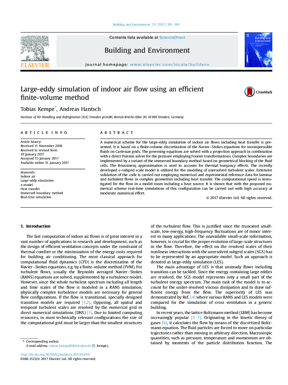 Large-eddy simulation of indoor air flow using an efficient finite-volume method