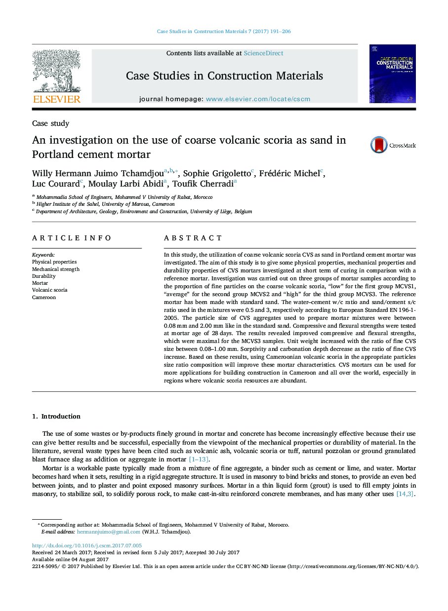 An investigation on the use of coarse volcanic scoria as sand in Portland cement mortar