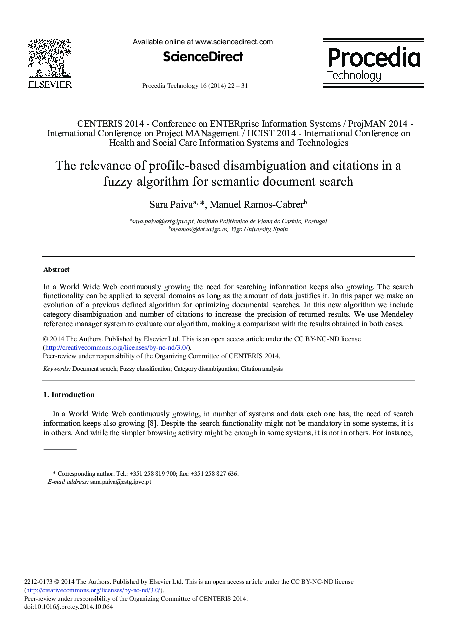 The Relevance of Profile-based Disambiguation and Citations in a Fuzzy Algorithm for Semantic Document Search 