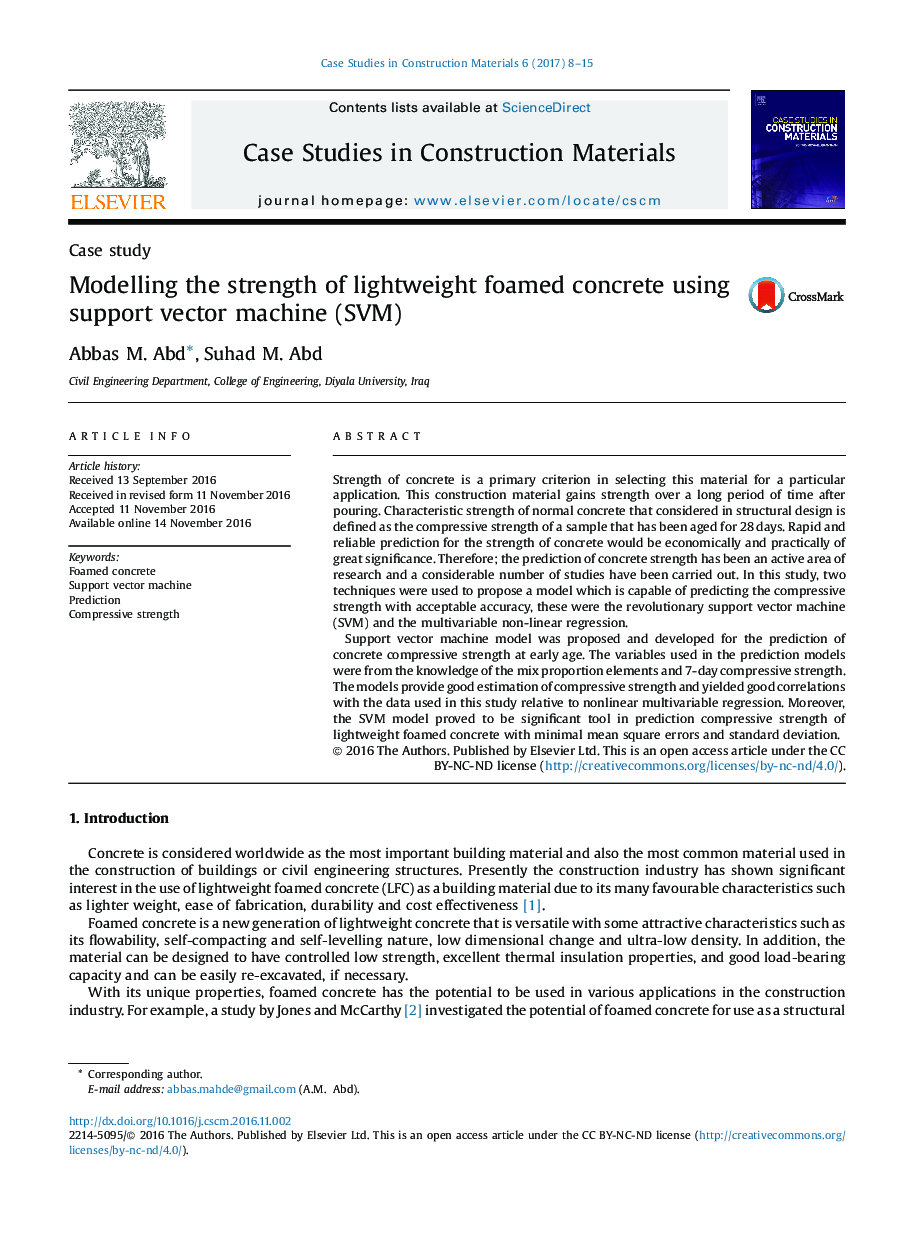 Modelling the strength of lightweight foamed concrete using support vector machine (SVM)