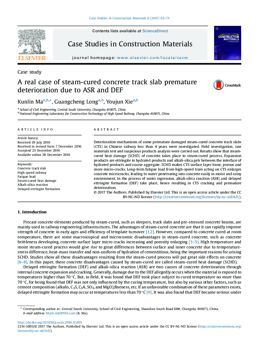 A real case of steam-cured concrete track slab premature deterioration due to ASR and DEF