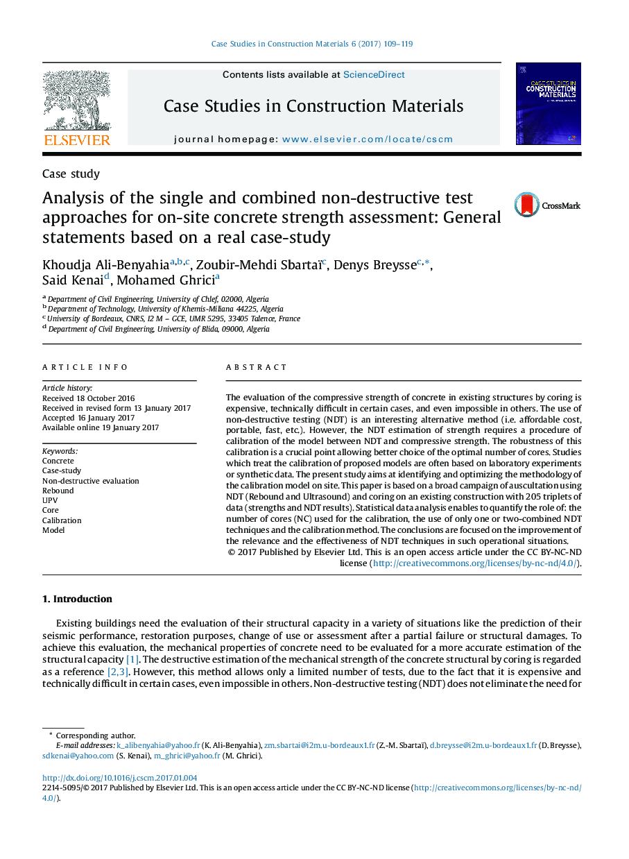 Analysis of the single and combined non-destructive test approaches for on-site concrete strength assessment: General statements based on a real case-study