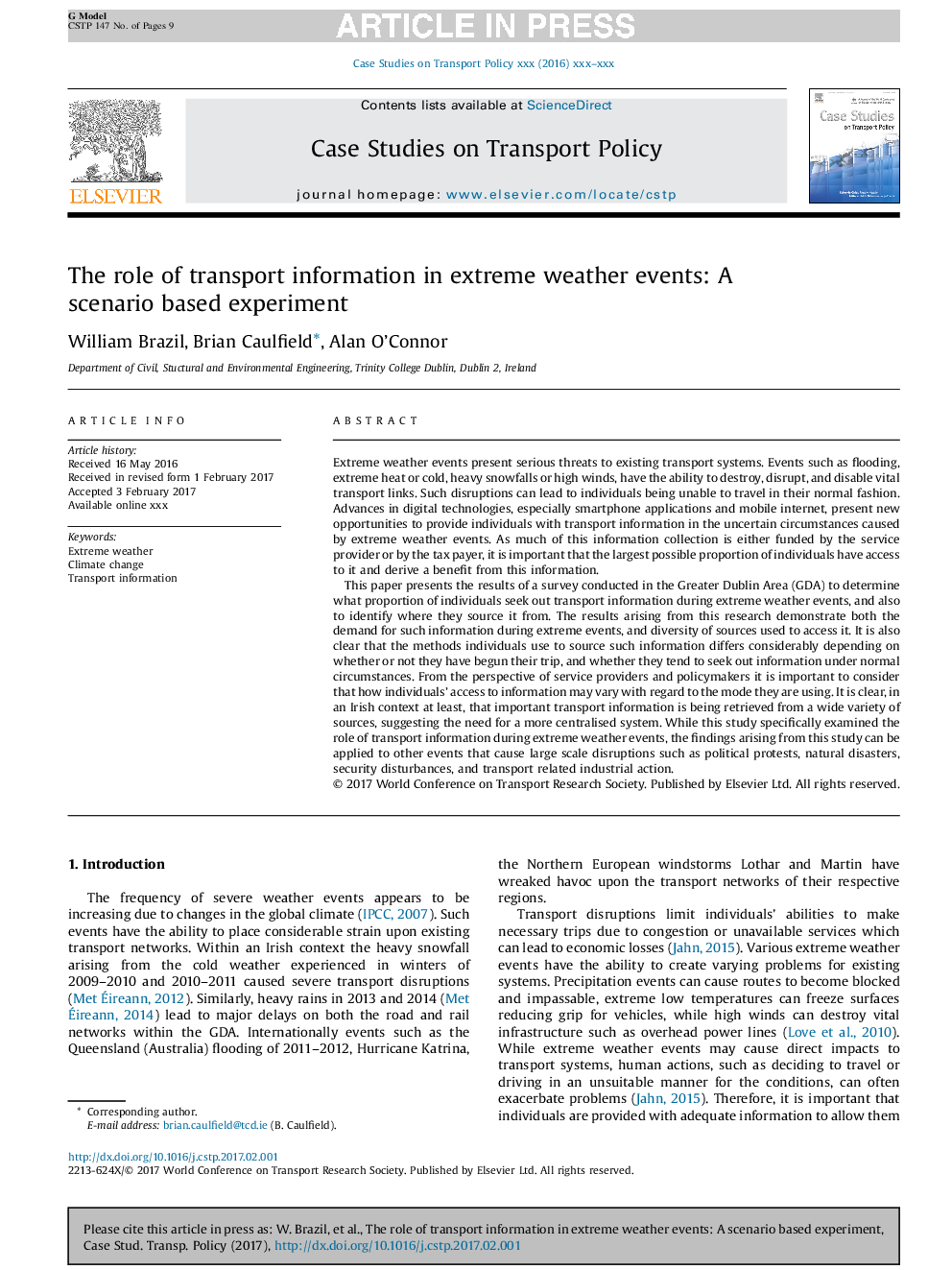 The role of transport information in extreme weather events: A scenario based experiment