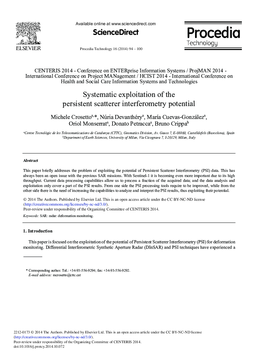 Systematic Exploitation of the Persistent Scatterer Interferometry Potential 