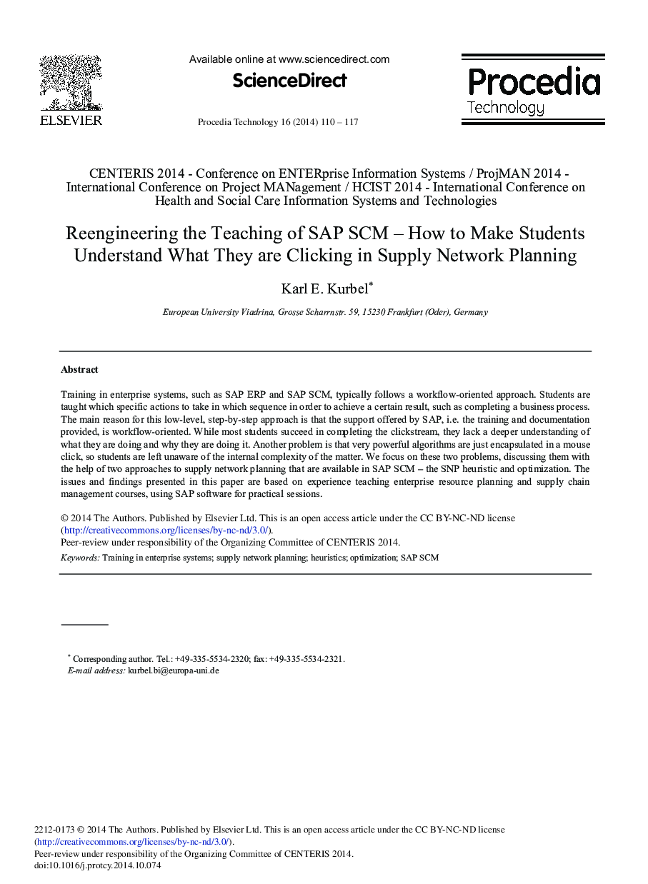 Reengineering the Teaching of SAP SCM – How to Make Students Understand What They are Clicking in Supply Network Planning 