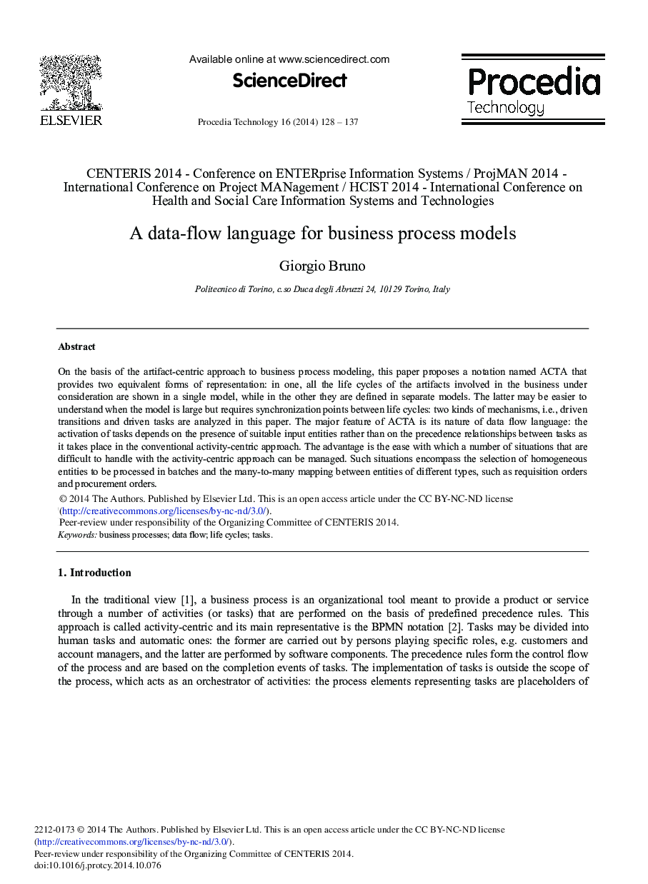 A Data-flow Language for Business Process Models 