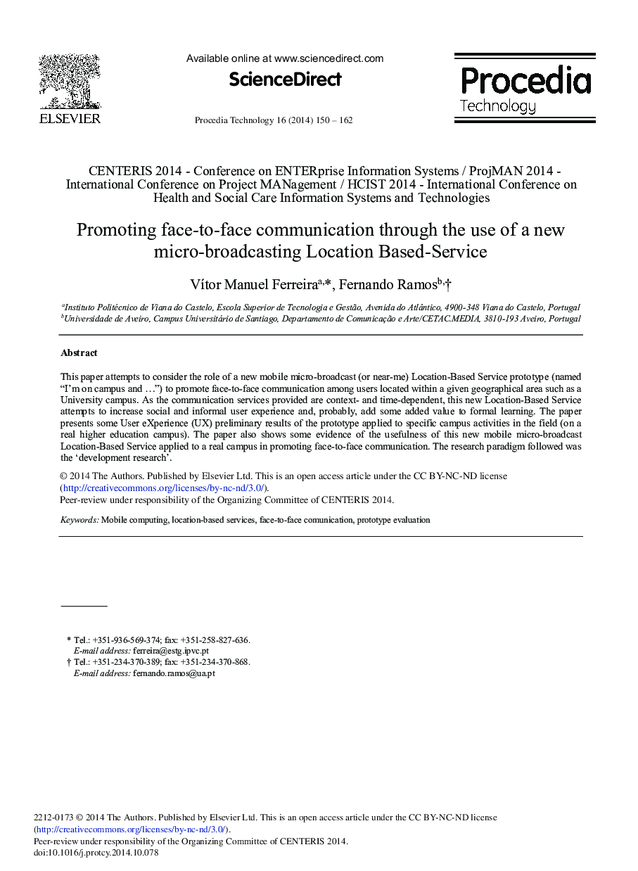 Promoting Face-to-Face Communication through the Use of a New Micro-broadcasting Location Based-service 