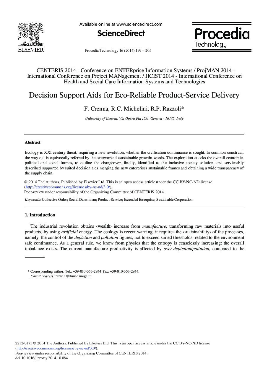 Decision Support Aids for Eco-reliable Product-service Delivery 