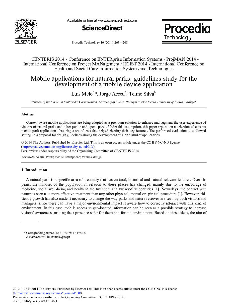 Mobile Applications for Natural Parks: Guidelines Study for the Development of a Mobile Device Application 