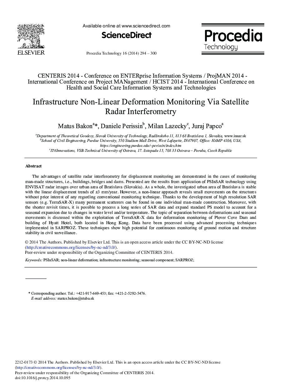 Infrastructure Non-linear Deformation Monitoring Via Satellite Radar Interferometry 