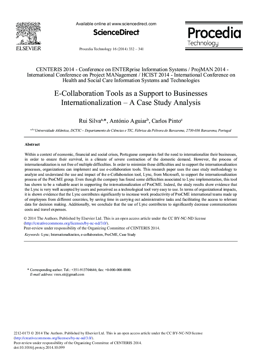 E-Collaboration Tools as a Support to Businesses Internationalization – A Case Study Analysis 