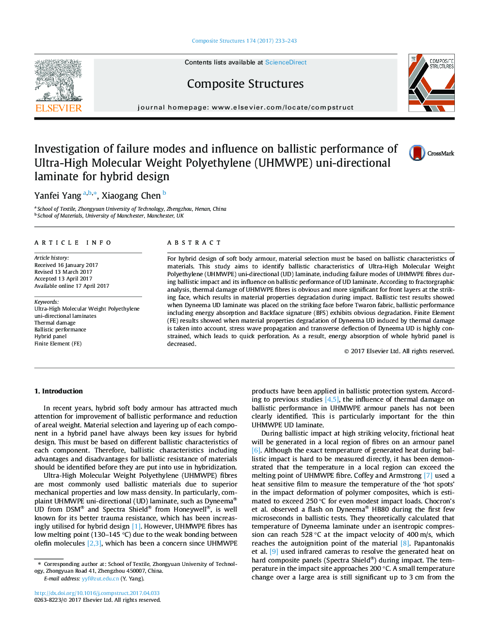 Investigation of failure modes and influence on ballistic performance of Ultra-High Molecular Weight Polyethylene (UHMWPE) uni-directional laminate for hybrid design