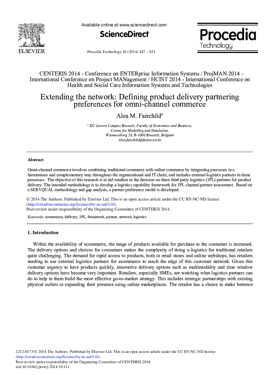 Extending the Network: Defining Product Delivery Partnering Preferences for Omni-channel Commerce 