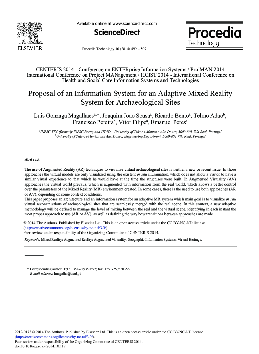 Proposal of an Information System for an Adaptive Mixed Reality System for Archaeological Sites 