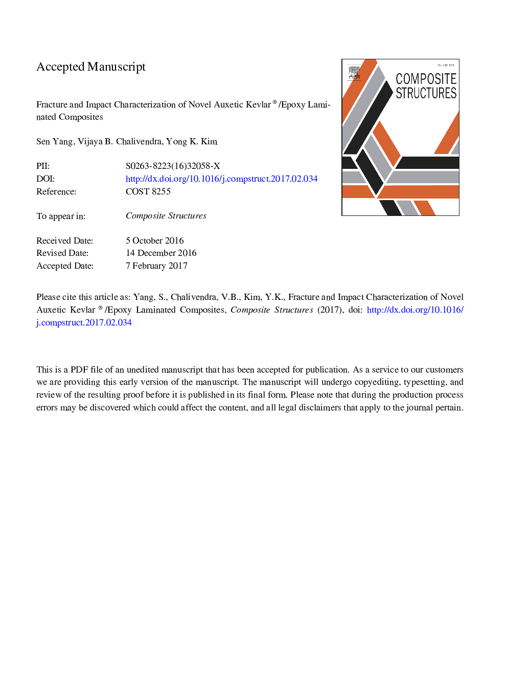 عکس صفحه اول مقاله: Fracture and impact characterization of novel auxetic Kevlar®/Epoxy laminated composites Fracture and impact characterization of novel auxetic Kevlar®/Epoxy laminated composites