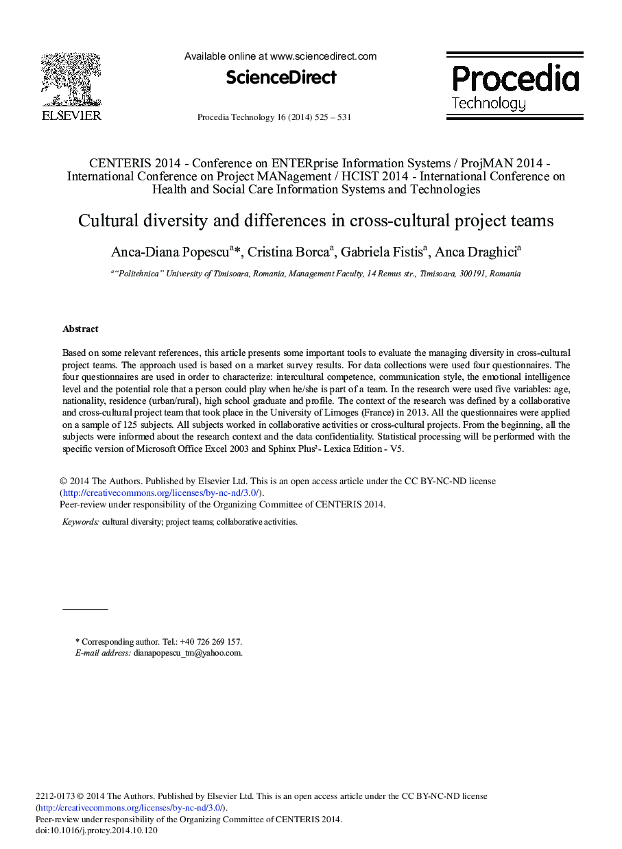 Cultural Diversity and Differences in Cross-cultural Project Teams 