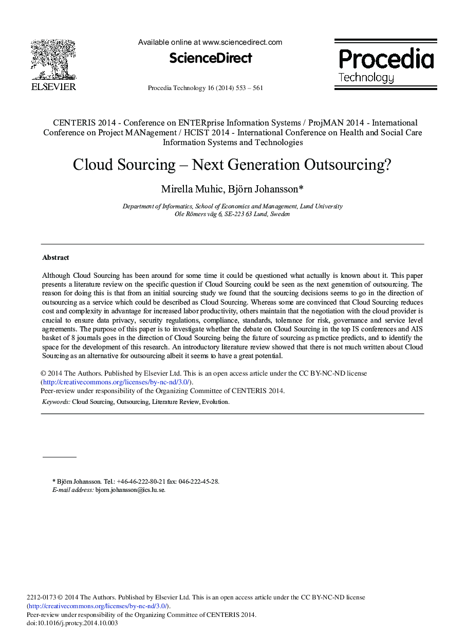 Cloud Sourcing – Next Generation Outsourcing? 