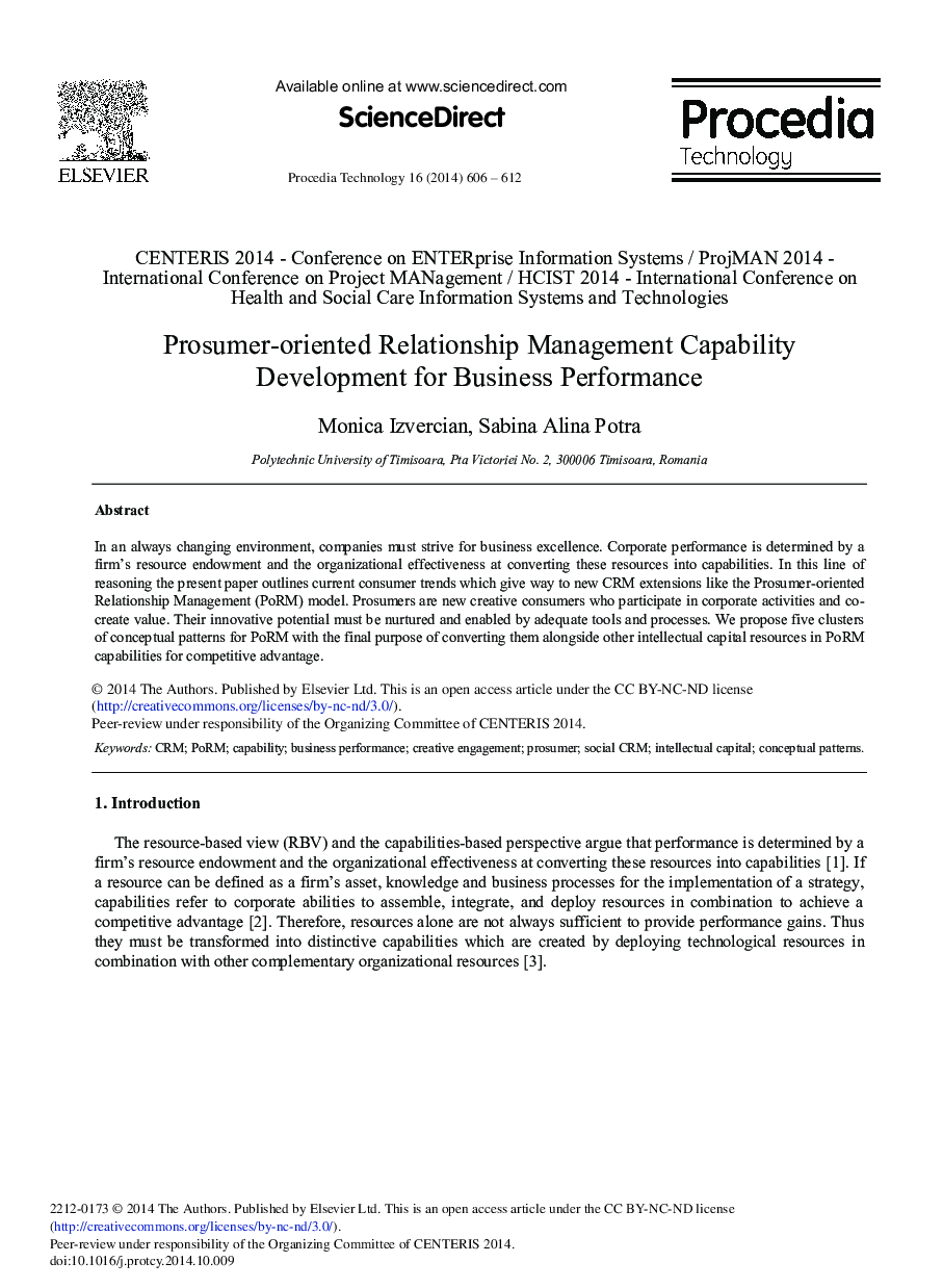 Prosumer-oriented Relationship Management Capability Development for Business Performance 