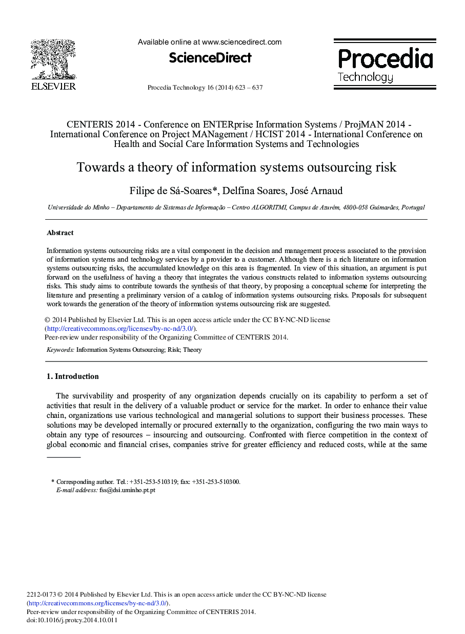 Towards a Theory of Information Systems Outsourcing Risk 