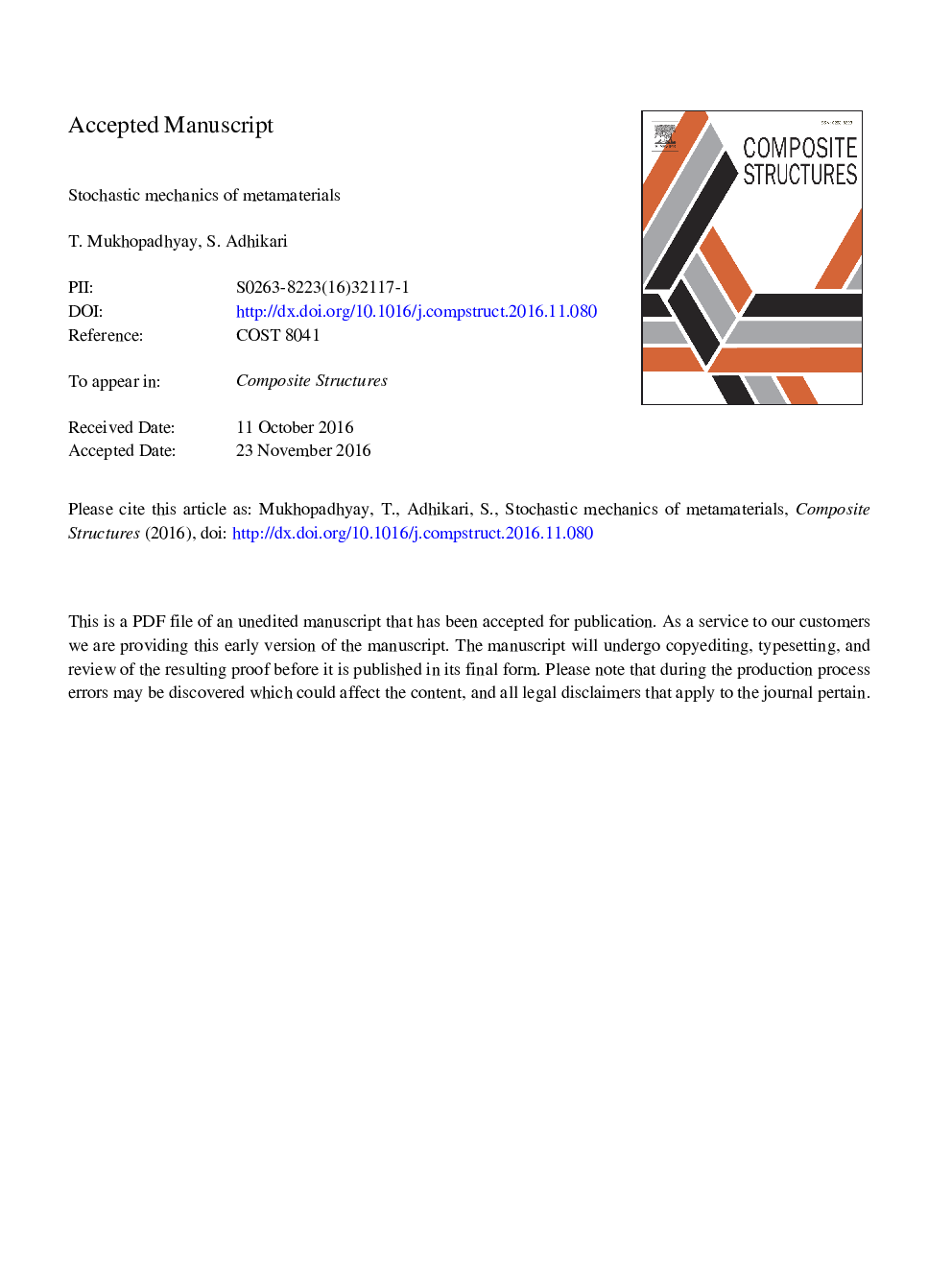 Stochastic mechanics of metamaterials