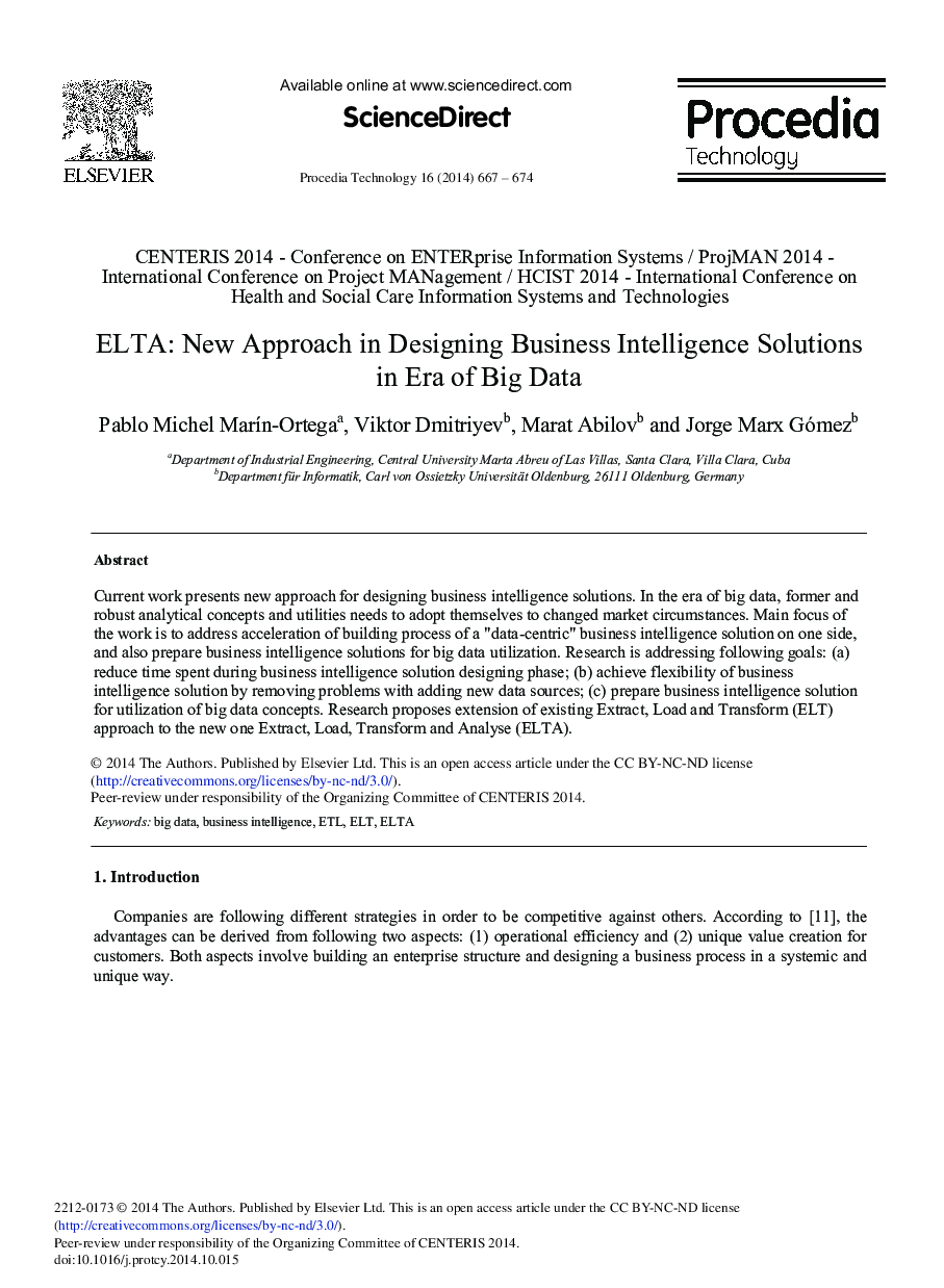 ELTA: New Approach in Designing Business Intelligence Solutions in Era of Big Data 