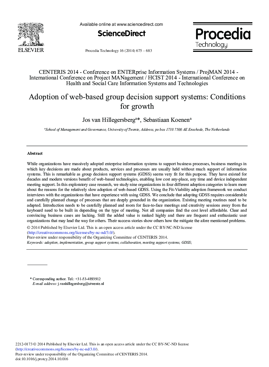 Adoption of Web-based Group Decision Support Systems: Conditions for Growth 