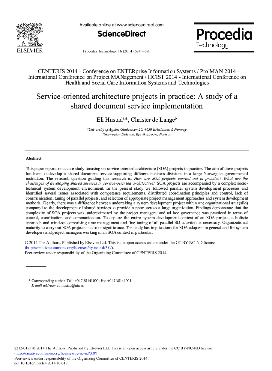 Service-oriented Architecture Projects in Practice: A Study of a Shared Document Service Implementation 