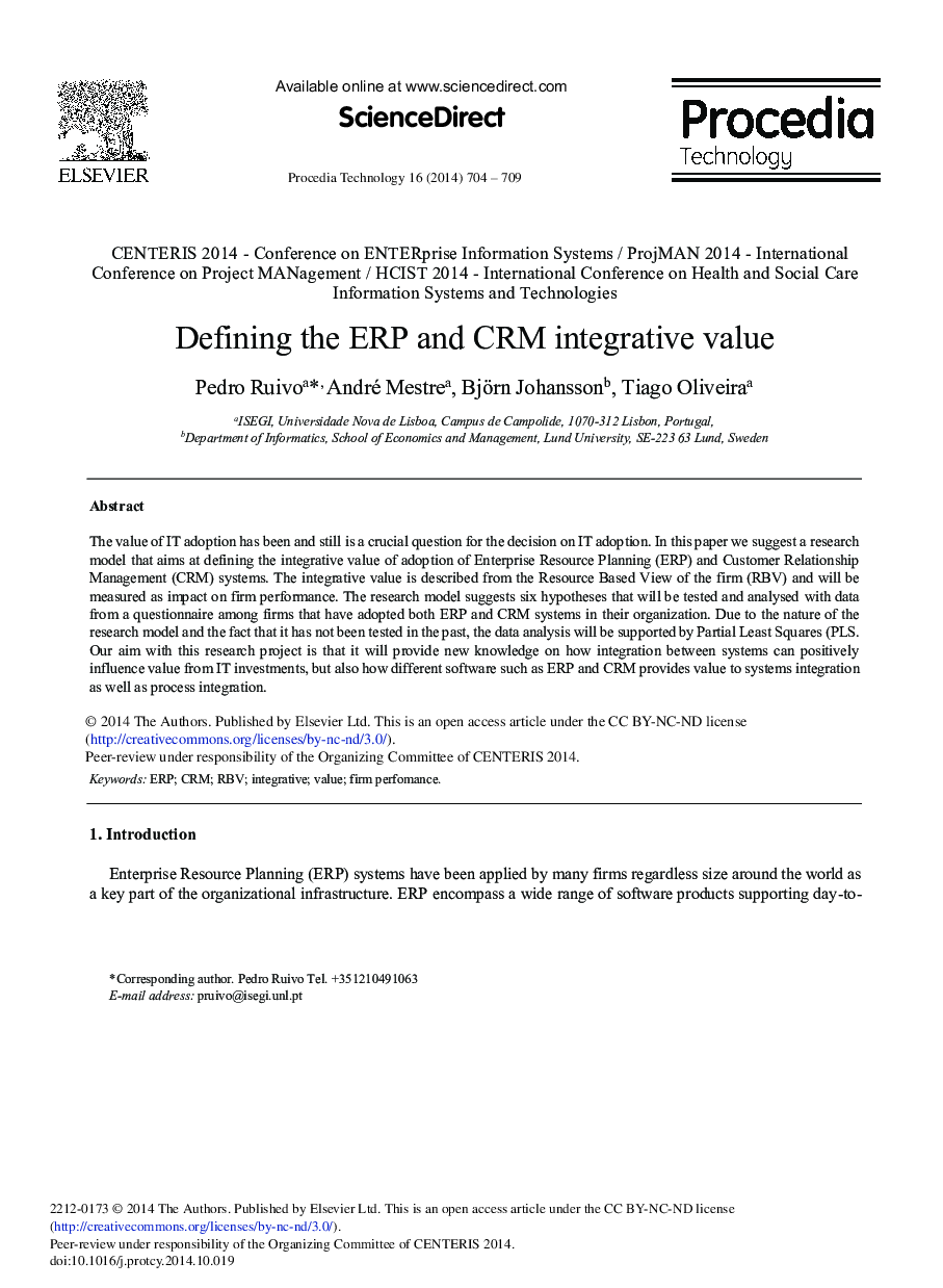 Defining the ERP and CRM Integrative Value 