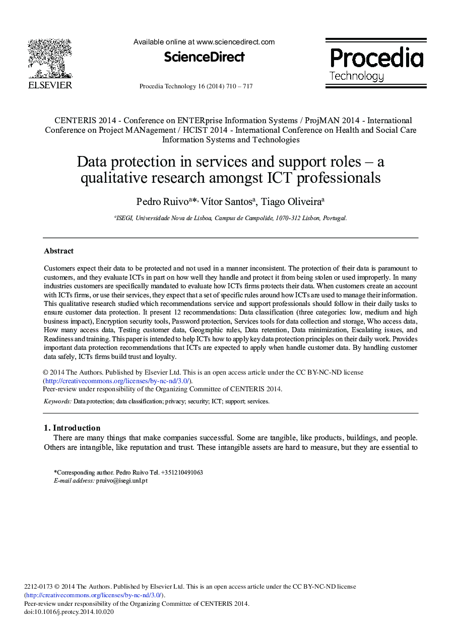 Data Protection in Services and Support Roles – a Qualitative Research amongst ICT Professionals 