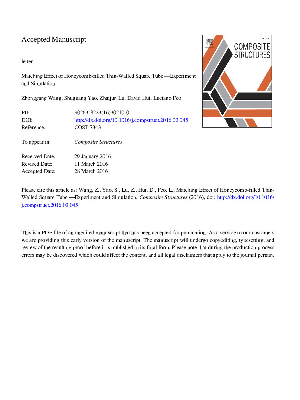 Matching effect of honeycomb-filled thin-walled square tube-Experiment and simulation