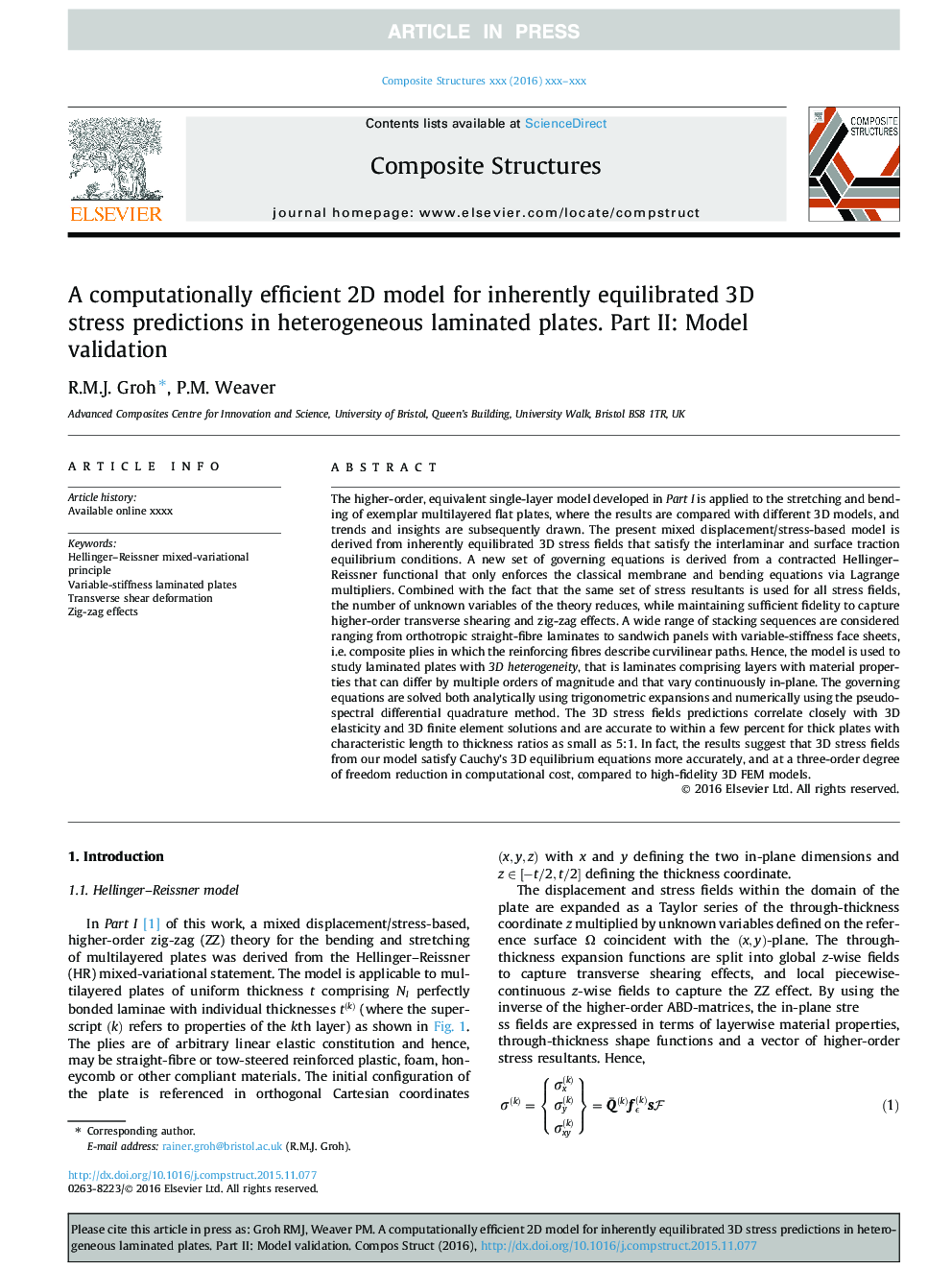 A computationally efficient 2D model for inherently equilibrated 3D stress predictions in heterogeneous laminated plates. Part II: Model validation