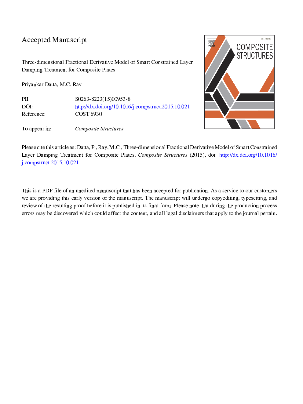 Three-dimensional fractional derivative model of smart constrained layer damping treatment for composite plates