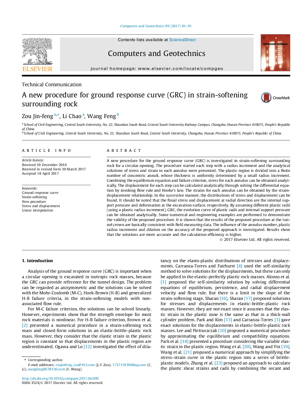 A new procedure for ground response curve (GRC) in strain-softening surrounding rock