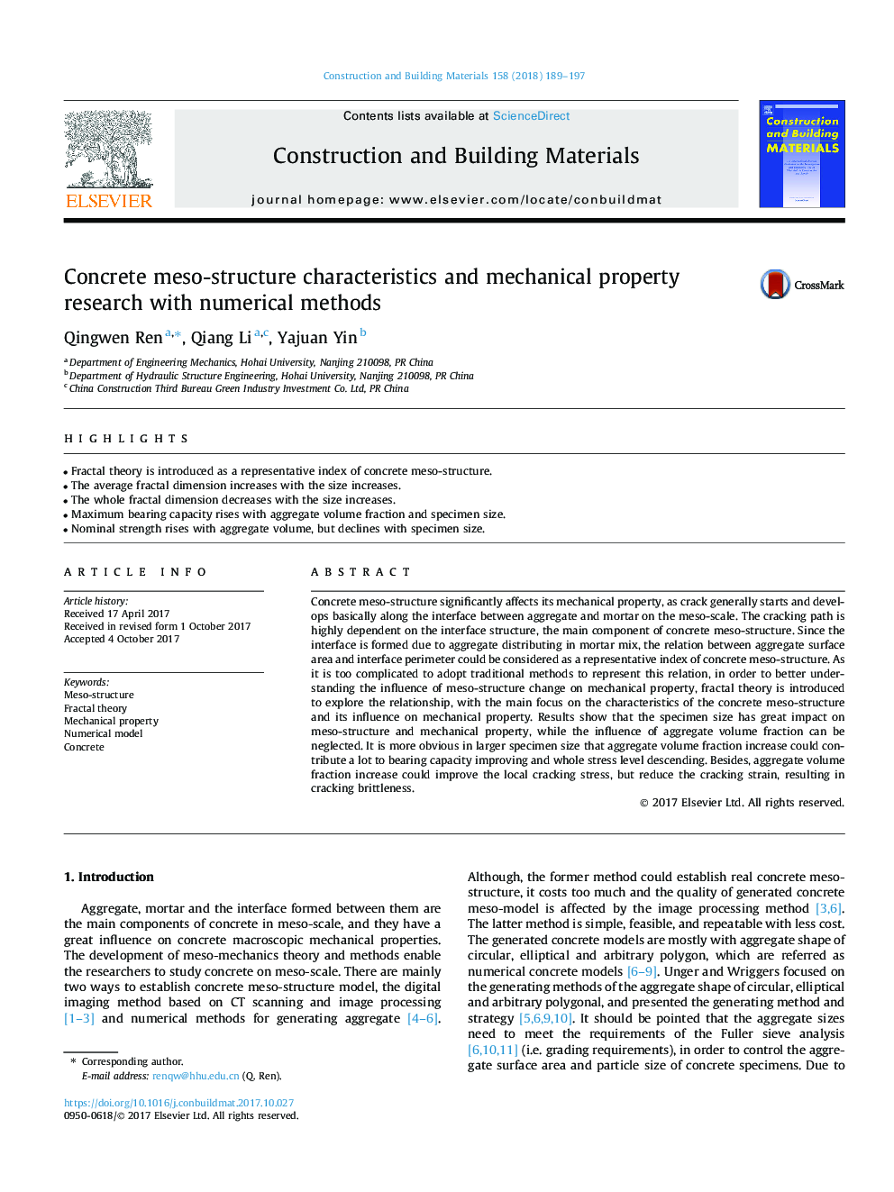 Concrete meso-structure characteristics and mechanical property research with numerical methods