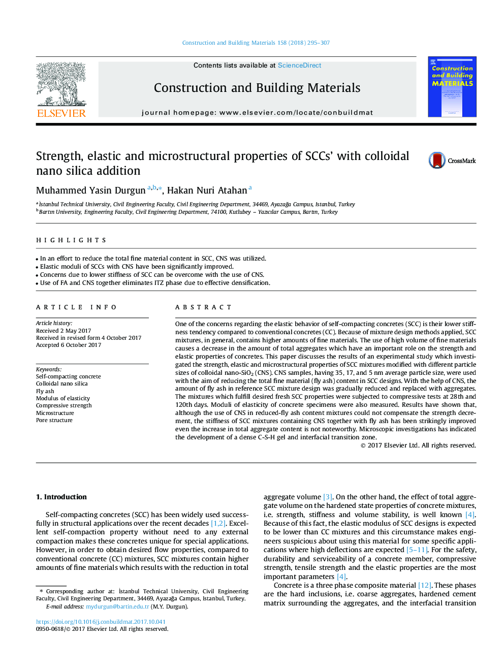 Strength, elastic and microstructural properties of SCCs' with colloidal nano silica addition