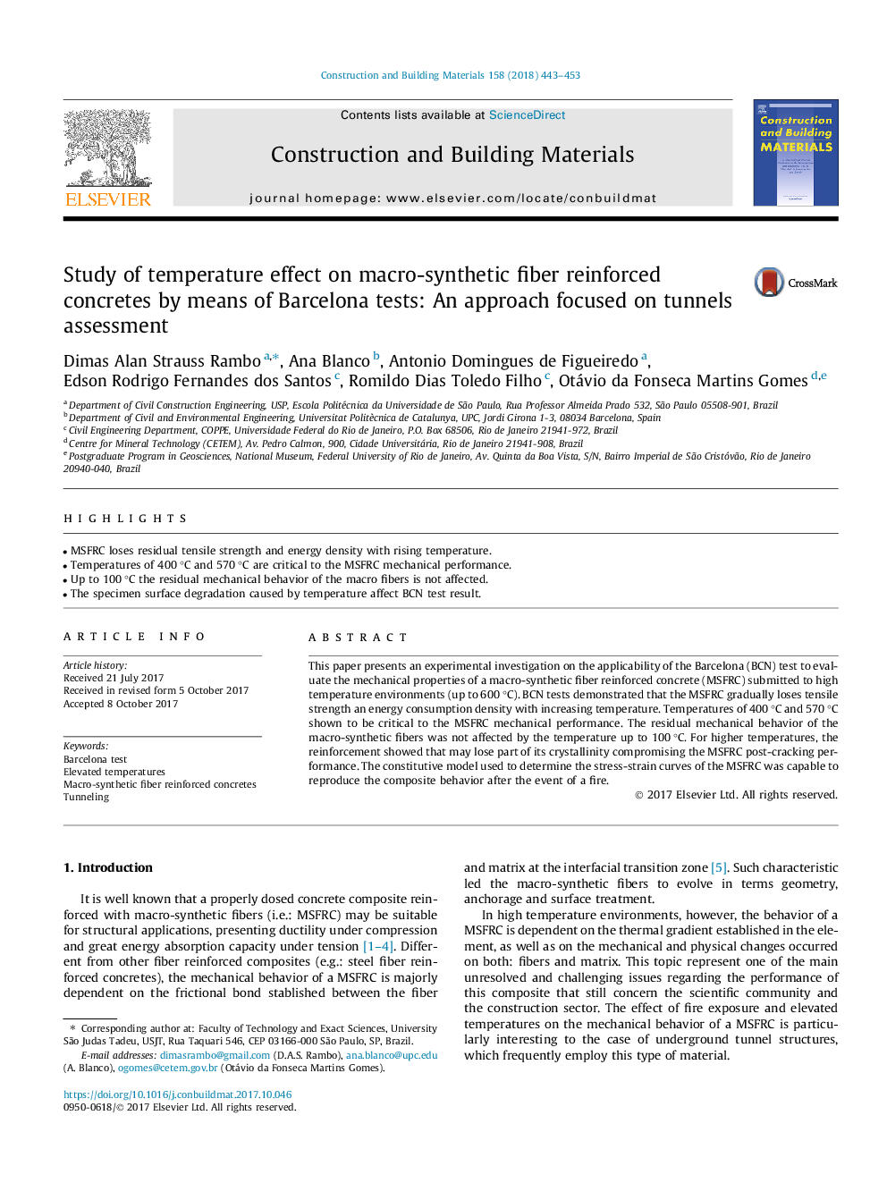 Study of temperature effect on macro-synthetic fiber reinforced concretes by means of Barcelona tests: An approach focused on tunnels assessment