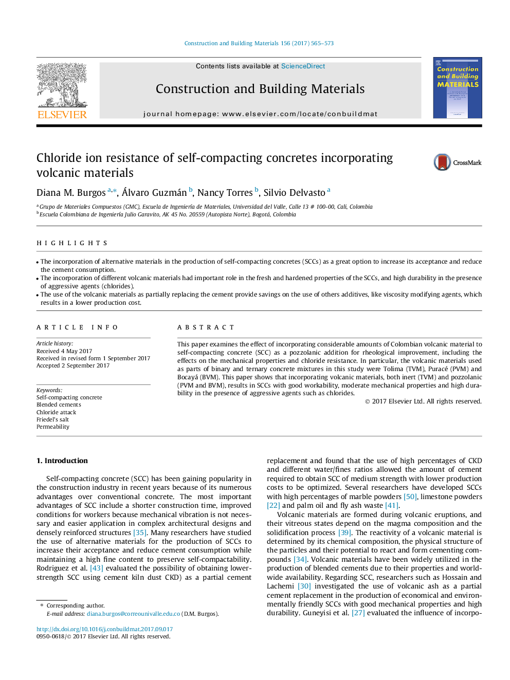 Chloride ion resistance of self-compacting concretes incorporating volcanic materials