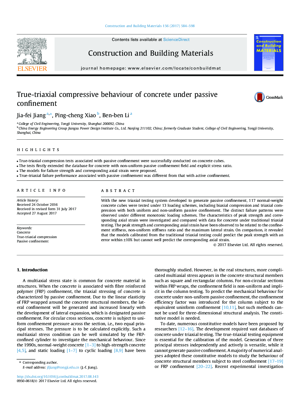 True-triaxial compressive behaviour of concrete under passive confinement