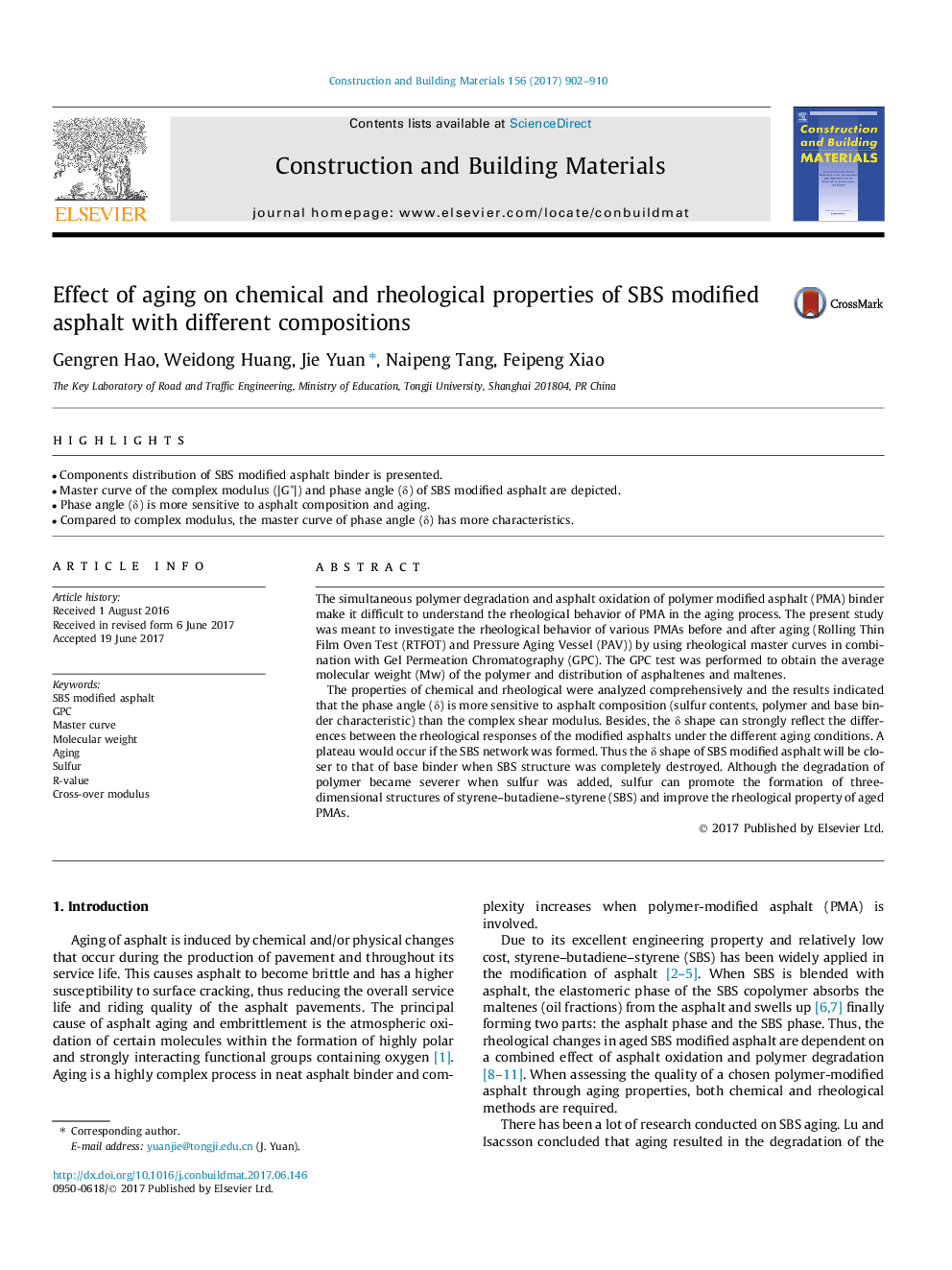 Effect of aging on chemical and rheological properties of SBS modified asphalt with different compositions