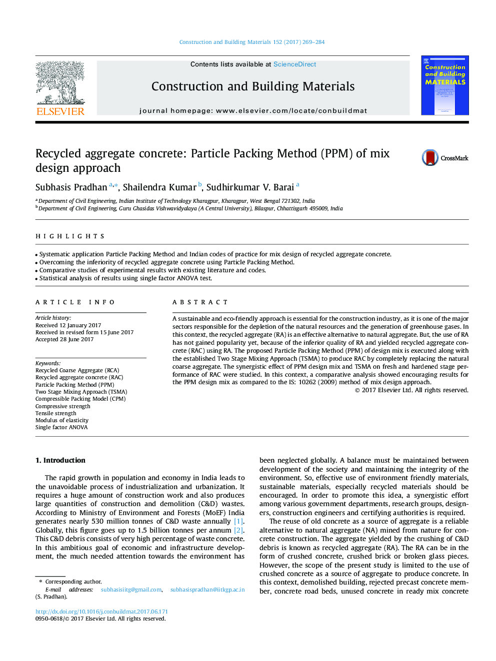 Recycled aggregate concrete: Particle Packing Method (PPM) of mix design approach