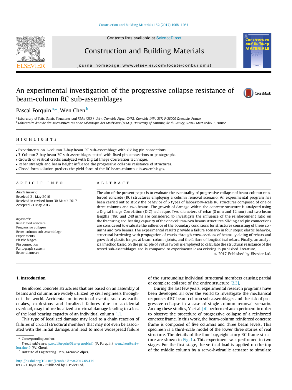 An experimental investigation of the progressive collapse resistance of beam-column RC sub-assemblages