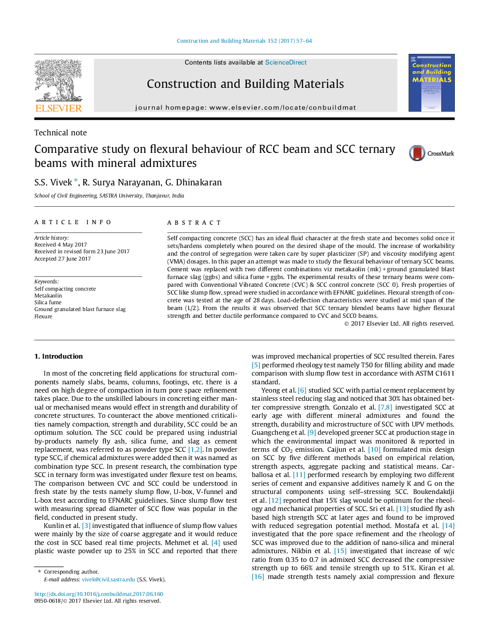 Comparative study on flexural behaviour of RCC beam and SCC ternary beams with mineral admixtures