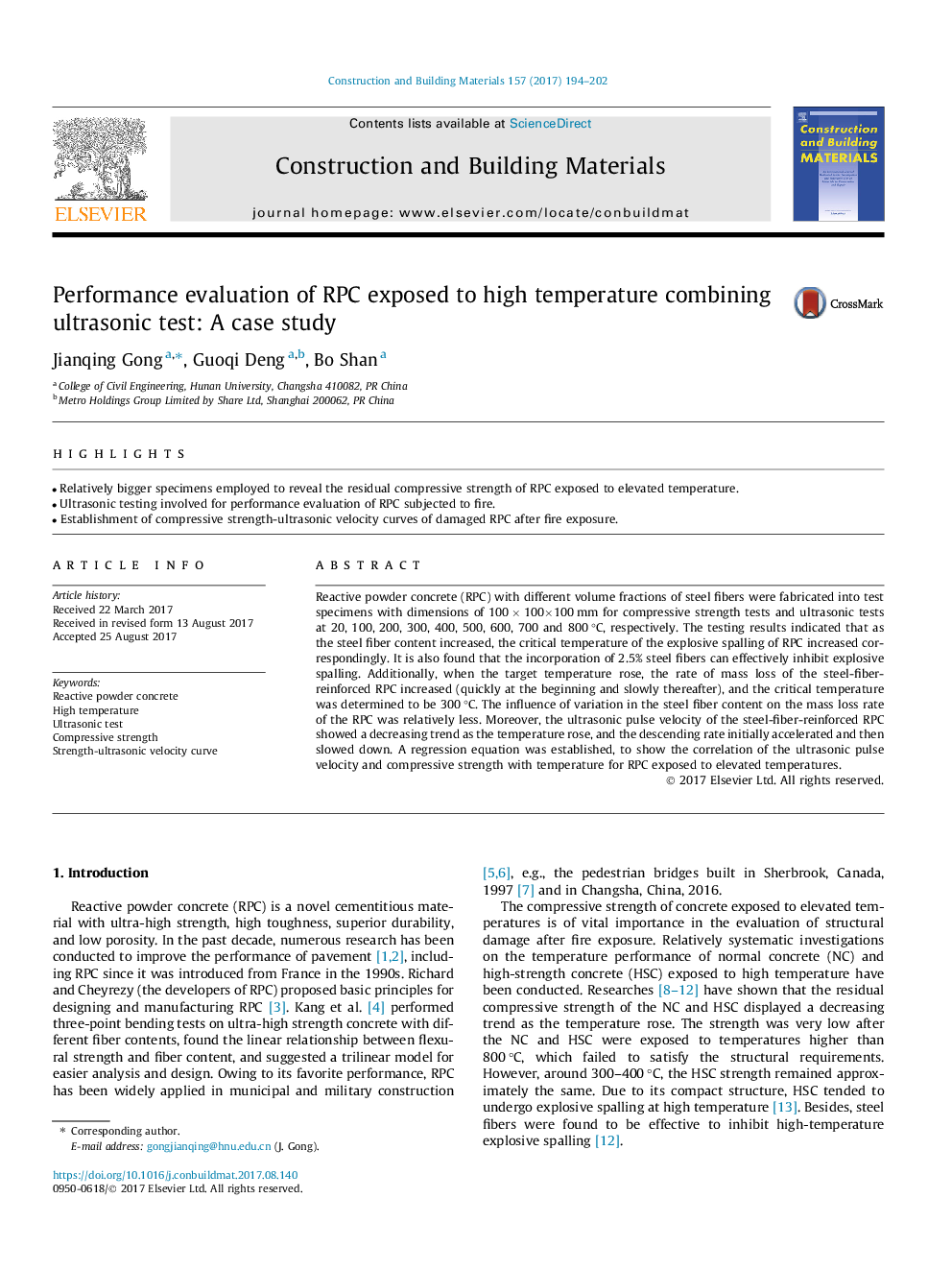 Performance evaluation of RPC exposed to high temperature combining ultrasonic test: A case study