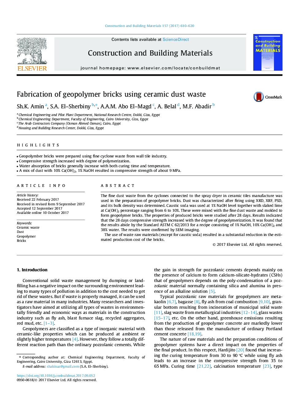 Fabrication of geopolymer bricks using ceramic dust waste