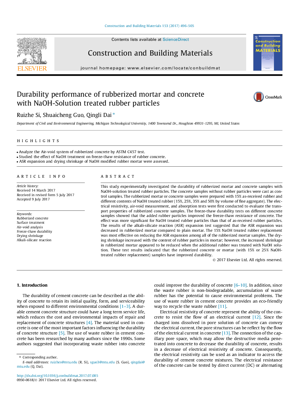 Durability performance of rubberized mortar and concrete with NaOH-Solution treated rubber particles