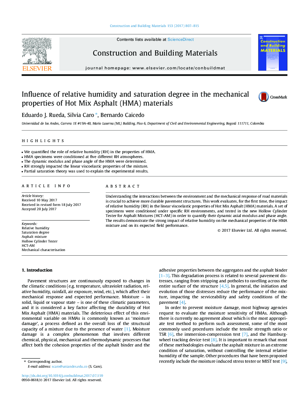 Influence of relative humidity and saturation degree in the mechanical properties of Hot Mix Asphalt (HMA) materials