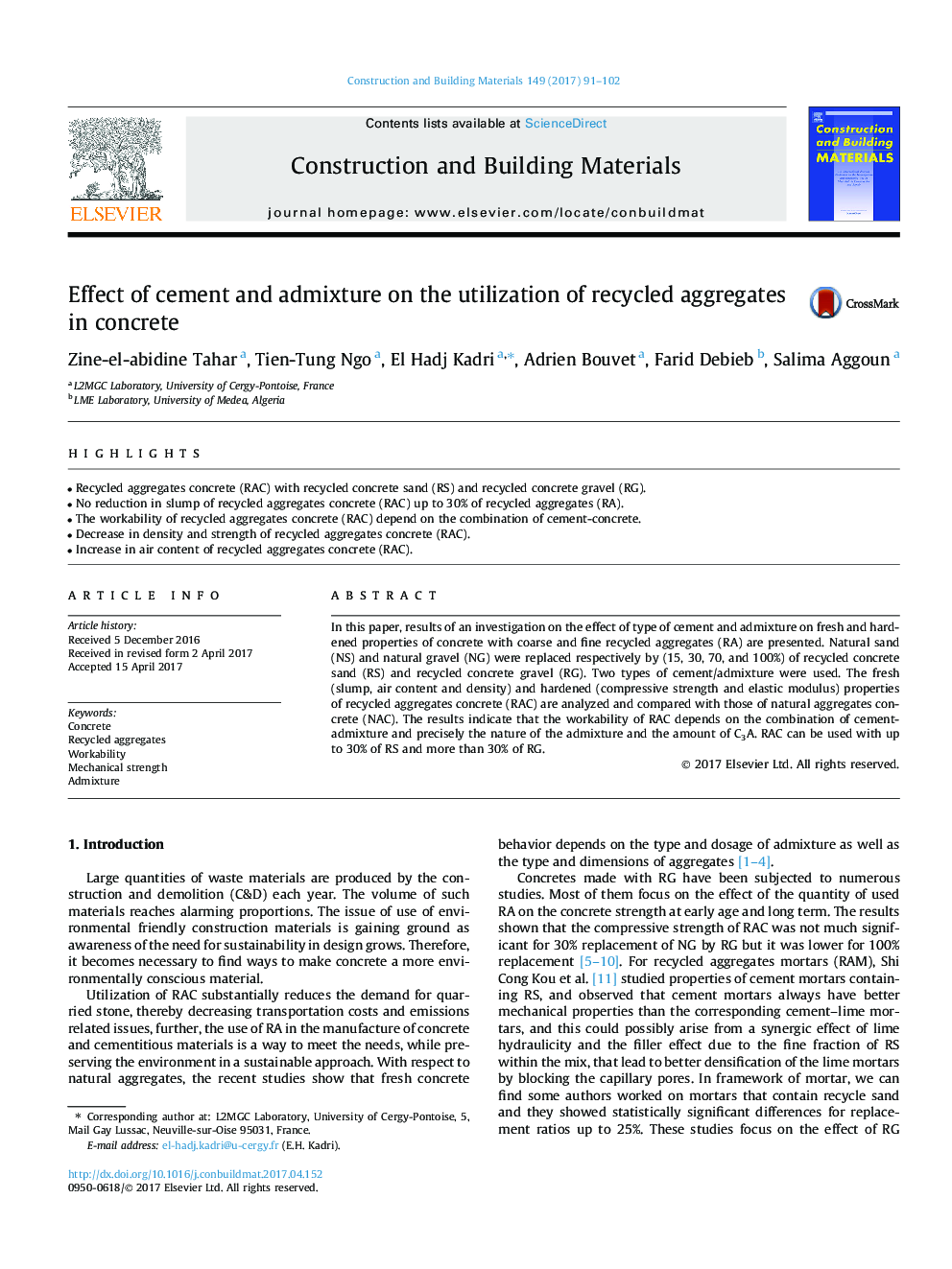 Effect of cement and admixture on the utilization of recycled aggregates in concrete